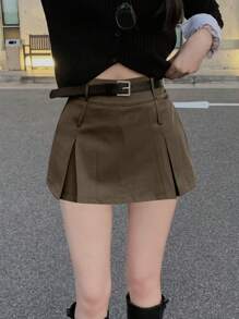 DAZY 女士休闲纯色高腰百褶裙