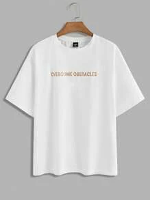 Manfinity VCAY 2pcs/Set Unisex Casual Knitted Letter Print Loose Raglan Short Sleeve T-Shirt And Drawstring Waist Straight Leg Shorts Set, Suitable For Everyday Wear - White - View 3