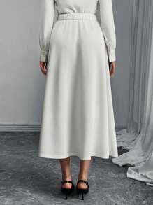 Plus Size Women Elegant White Skirt With Side Slit - White - View 2