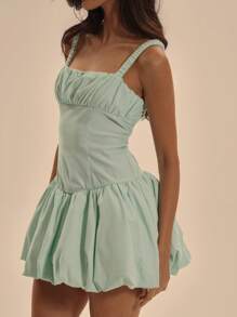 MUSERA Ruched Bust Strappy Fitted Puffball Bubble Mini Dress Spring Summer Vacation Elegant Cute Sexy Teal Blue Lake Blue Aqua - Mint Green - View 4