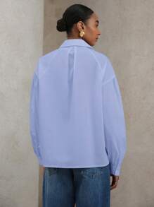 Aveloria Modichic Minimalist Artistic Collared Button Front Long Sleeve Mid-Length Shirt For Women - Blue - View 2