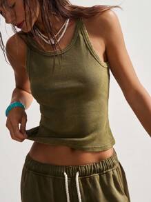 Bohemela Top de punto ajustado de unicolor en estilo bohemio casual para primavera/verano para mujer