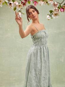 L'Amorae Vestido estilo casual de vacaciones de unicolor con bordado calado