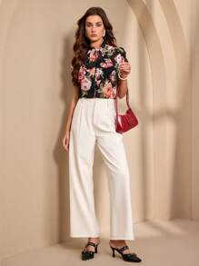 Almamuse 女士优雅迷人的碎花领结领衬衫 - 彩色 - 查看 5