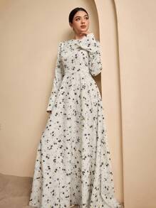 Graceveil Women's Ditsy Floral Waisted Flare Sleeve Arabic Style Dress,Modest - Multicolor - View 6