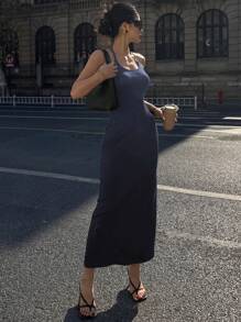 DAZY 纯色紧身连衣裙，女式长款休闲度假无袖连衣裙，适合夏季太阳裙