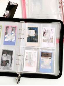 1 件纯色透明活页相册，带拉链，简易多层照片卡盒，用于照片、卡片存储，返校，返校，学校用品 - 黑色 - 查看 2