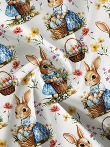 PopScrub Women V-Neck Short Sleeve Dual Pocket Cute Rabbit Egg Floral Basket Cartoon Print Nurse/Doctor Work Uniform Scrub Top, Veterinary/Nutritionist/Laboratory Work, Functional Short Sleeve For Easter, St. Patrick's Day, Spring Women Scrub Sets Scrub Tops Easter Shirts For Women Scrubs Scrub - Beige - View 5