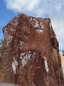 SHEIN EZwear 女士春夏两件套透明露背吊带上衣和棕色荷叶边半身裙套装，蕾丝丝带，音乐节派对，Y2K，牛仔女郎，度假，海滩装，Y2K - 棕色 - 查看 7