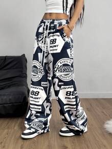 Coolane Women's Couple Costumes Date Night Valentine Day  I Love You Graphics Elastic Waistband Joggers Pants