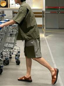 DAZY Summer Cargo Green Pocket Men's Shirt Set - Army Green - View 2