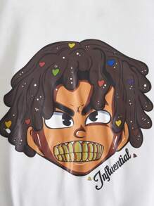 2pcs/Set Teenagers (Boys) Round Neck Long Sleeve Graphic Print Casual Top And Pants Set