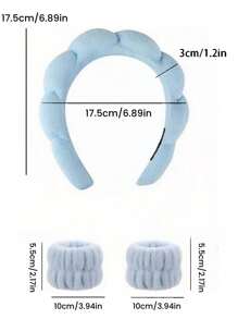 1套海绵头带和腕带，超柔软，高吸水性，适用于瑜伽、跑步、健身、护肤、保湿、面膜清洁、美容配件、自我护理必需品、浴室必备品、健身装备、四季皆宜、家庭水疗、健身房伴侣 - 藍色 - 查看 5