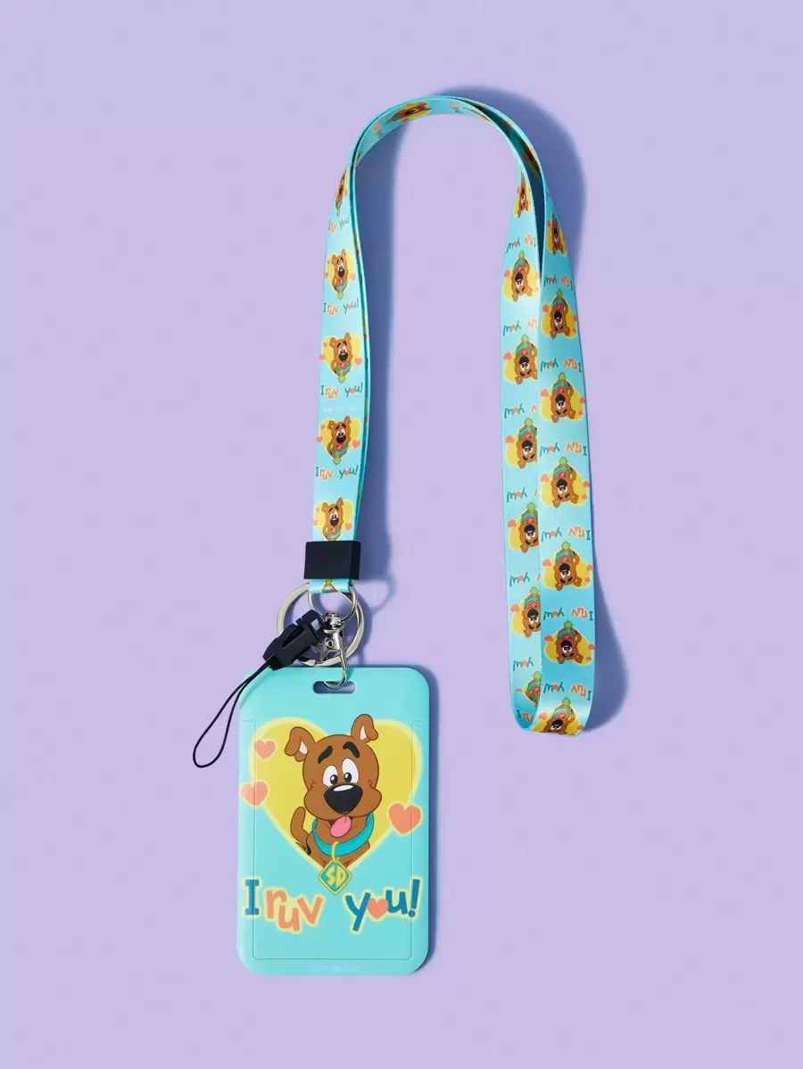 SCOOBY-DOO X SHEIN Fashionable Cute Cartoon Dog Pattern Lanyard Card Holder - Green - View 1