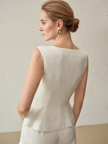 MOTF PREMIUM CHALECO SIN MANGAS CON BOTONES DE LINO