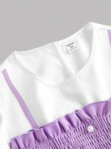 SHEIN Leap Crew TEENGIRL 2pcs Set: Lavender Cable Knit Puff Sleeve Top And Matching Purple Pants, Elegant Two-Piece Outfit - Mauve Purple - View 3