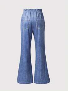 WESTFADE Young Pantalones acampanados de punto elástico con estampado de corazones con rhinestones para niñas preadolescentes, estilo casual de moda callejera inspirado en Y2K