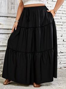 SHEIN CURVE+ Plus Size Casual Solid Color Skirt Boho Vacation
