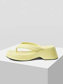 MOTF PREMIUM TOE POST PLATFORM WEDGE SANDALS - Yellow - View 4