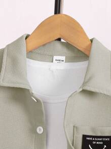 SHEIN Mirajuku Young Boys' Short Sleeve Top And Pants Set With Patches - Grey - View 4