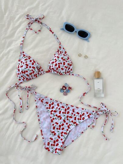 Swim Mod Bộ bikini in họa tiết quả anh đào dành cho nữ, đi biển và đi nghỉ