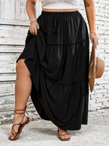 SHEIN CURVE+ Plus Size Casual Solid Color Skirt Boho Vacation
