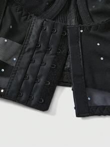 ROMWE Avant Sexy Party Dancewear Rave Sequin Mesh Underwire Low Cut Lingerie Set For Women - Black - View 4