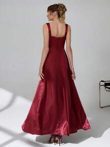 CLARA VERO Vestido elegante para fiesta de color liso con cuello cuadrado