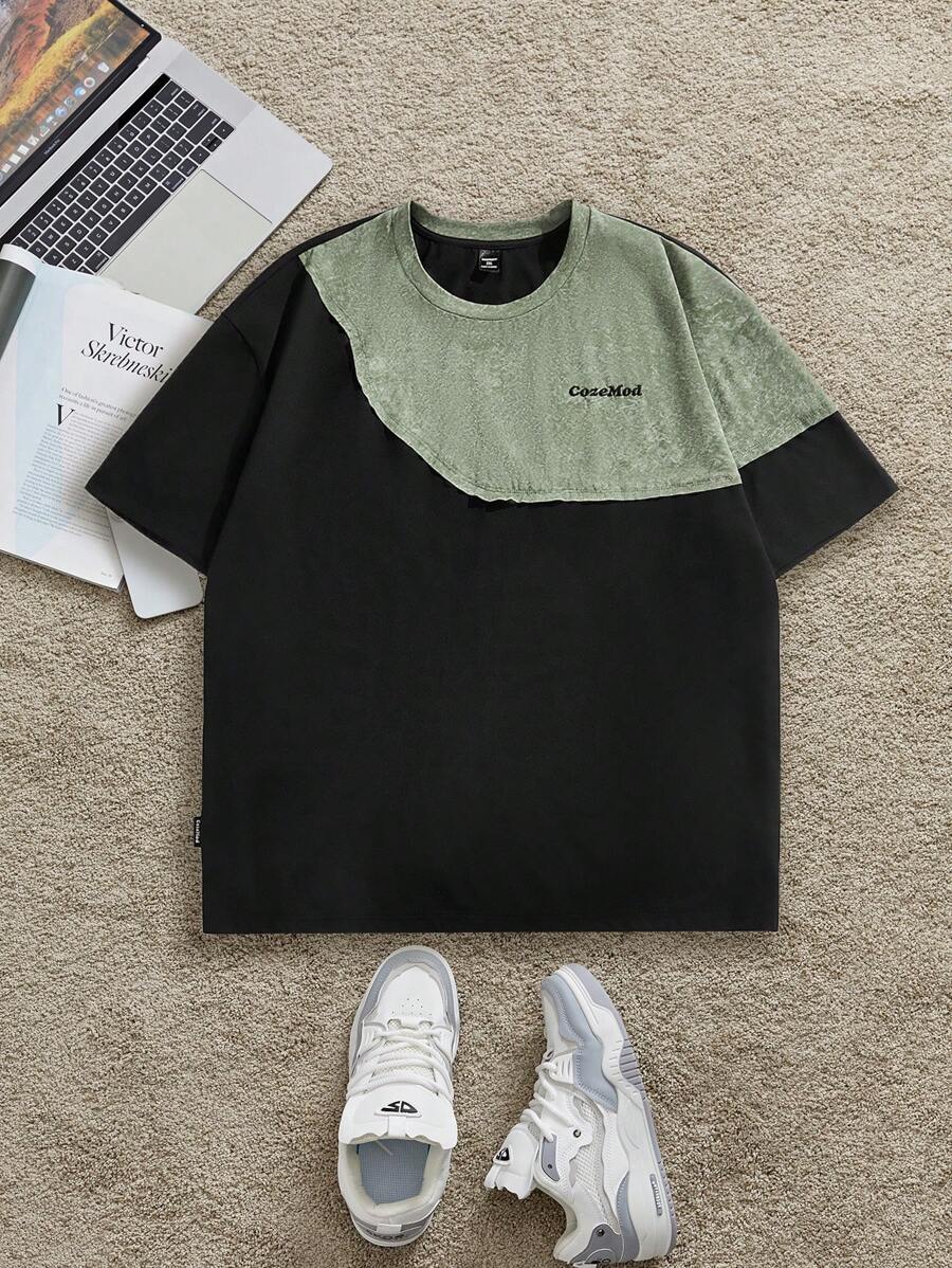 EASEVO Áo thun dệt kim tay ngắn cổ tròn dáng rộng cỡ lớn cho nam, mùa hè - màu đen - Xem 1