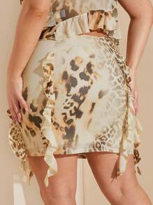 SHEIN BAE 大码女款杏色豹纹碎花迷你裙、迷你裙、女款复活节裙子、毕业典礼、女款性感俱乐部、女款春季、夏季、节日之夜、女款生日、婚礼、女款度假、音乐会、奶油黄