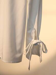 Franclia Women's Casual Long Sleeve White Button-Up Shirt With Drawstring, Spring Fall Cloth For Women - White - View 2