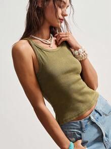 Bohemela Top de punto ajustado de unicolor en estilo bohemio casual para primavera/verano para mujer