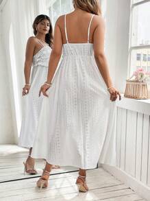 Flirla Plus Size Women Elegant Solid Color Knit Textured Tube Dress - White - View 2