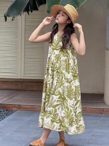 Dazy Kids 少女无袖碎花连衣裙，夏季假期 - 綠色 - 查看 5