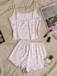 SHEIN Teen Girl Butterfly Accent Pink Cami Top And Shorts Set, Cute/Sweet/Clean Style, Comfortable Homewear, Clothes Suitable For Casual Wear, Back To School