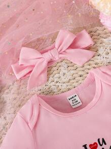 Mother's Day, Warm Love Slogan, Comfortable Soft Baby Girl Romper Shorts - Pink - View 6