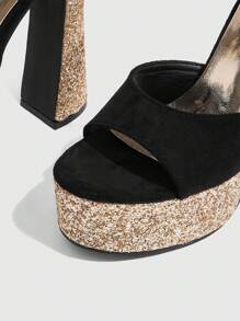 Cuccoo CUCCOO LuxiPop Women's Round Toe High Platform Chunky Heel Sexy Gold Colored Stilettos, Fashion High Heels Sandals, Suitable For Night Outfit, Street Style, Date, Party And Summer Wear