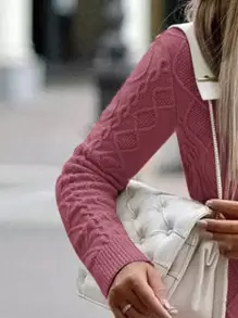 Cloudara Turtleneck Split Hem Sweater Dress - Pink - View 5