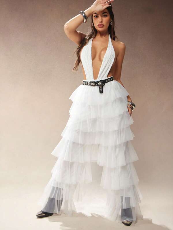 Hauture Sexy Music Festival Semi-Sheer Layered Tier Wide Leg Pants