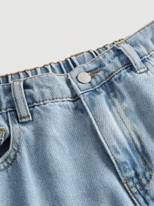 SHEIN Tween Girl Y2k Fashion Casual Blue Denim Cargo Pockets Are Designed To Fit Comfortably Jeans For Girls Soft Dailywear And Tween Girl Summer And Spring Clothes - Blue - View 4