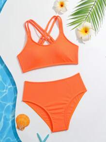 SHEIN Teen Girls' Cut-Out Back Strap Bikini Set