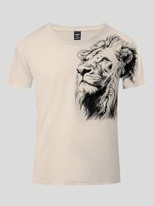 Manfinity LEGND Men Lion Print Casual Short Sleeve T-Shirt, For Going Out, For Husband - Apricot - View 6