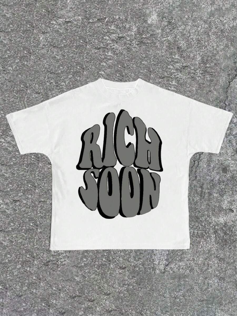 SHEIN Áo thun tay ngắn cổ tròn thường ngày cho bé trai tuổi mới lớn, phù hợp cho mùa hè - trắng - Xem 1