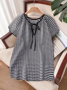 Calvaya 大码女式格子现在几点了短袖宽松休闲衬衫