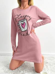 RueChic Women Cottnline & Lettered Night Dress - Baby Pink - View 1