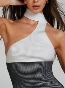 Athîral Blusa de punto ajustada de corte halter a rayas para mujer