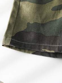 Boys Casual Camo Print Denim Bermuda Shorts With White Stripes - Blue - View 5