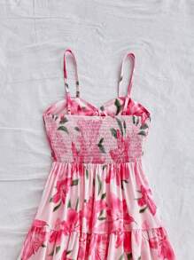 Soleia Vestido camisero con estampado floral, detalle de nudo delantero, corte evasé, vestido para mujer, primavera, Pascua, festividades/Día de San Valentín - Rosa - Ver 5