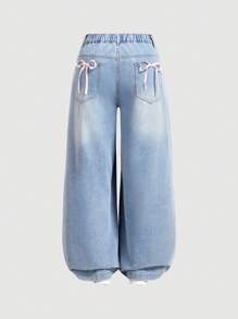 SHEIN MOD Jeans rectos holgados en talla grande, color azul, con efecto desgastado - Lavado ligero - Ver 2