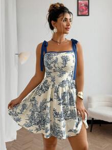 Breezaya فستان قصير أنيق لحجم كبير للسيدات، بخصر ملتف وخصر ضيق وطبعات زهرية، مناسب للربيع والصيف